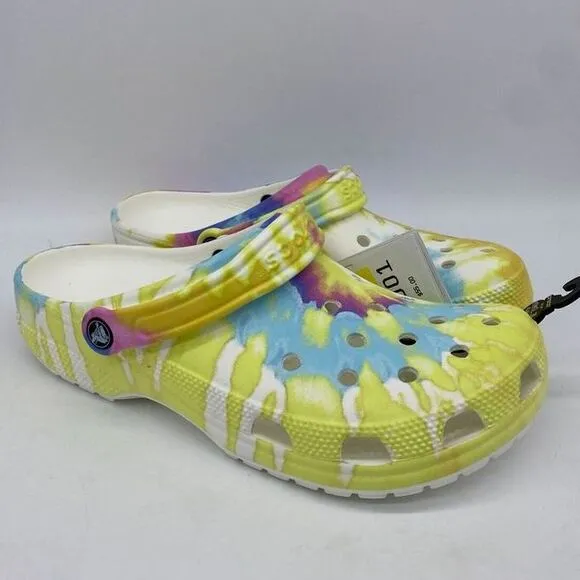 Crocs Tie Dye‎ Clog Shoes Mens 10 Multi Color Graphic Slip On Comfort Logo NEW