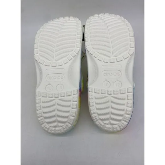 Crocs Tie Dye‎ Clog Shoes Mens 10 Multi Color Graphic Slip On Comfort Logo NEW