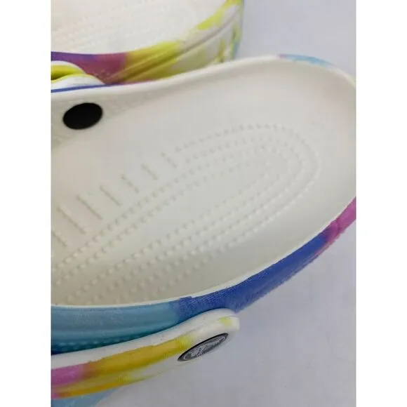 Crocs Tie Dye‎ Clog Shoes Mens 10 Multi Color Graphic Slip On Comfort Logo NEW