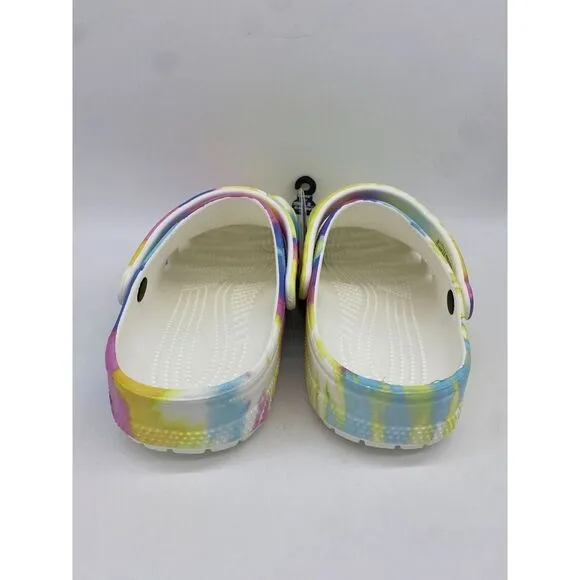 Crocs Tie Dye‎ Clog Shoes Mens 10 Multi Color Graphic Slip On Comfort Logo NEW