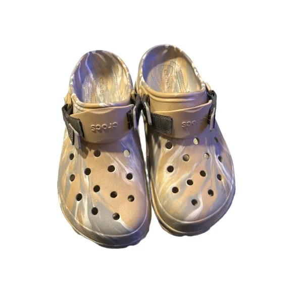 Crocs Unisex Classic All-Terrain Marbled Clogs – Chai/Multi, Size 13