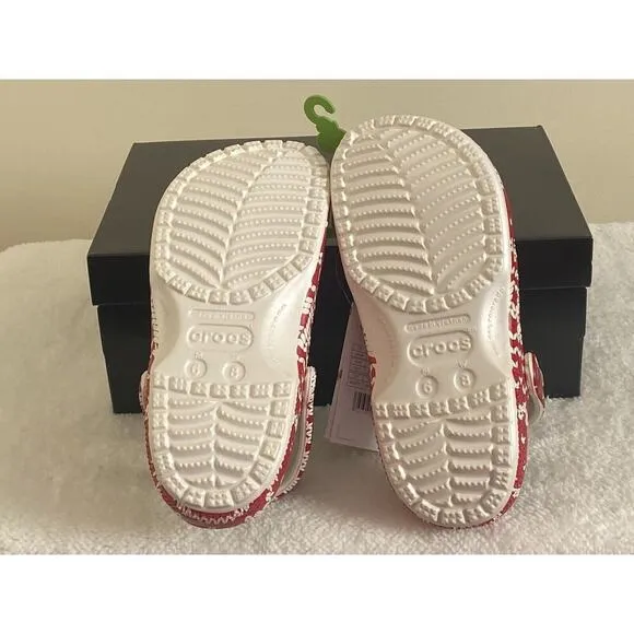 Crocs Womens 8 Mens 6 Clogs Classic Holiday Sweater Red White Christmas Shoe