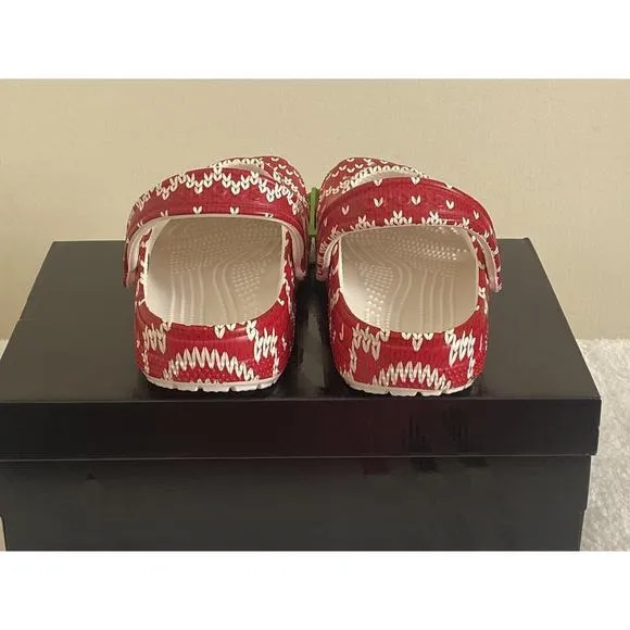 Crocs Womens 8 Mens 6 Clogs Classic Holiday Sweater Red White Christmas Shoe