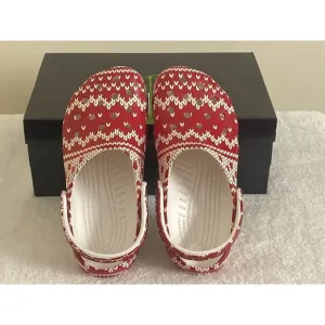 Crocs Womens 8 Mens 6 Clogs Classic Holiday Sweater Red White Christmas Shoe