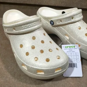 Crocs Women's Classic Platform Glitter Chalk Ivory Clog