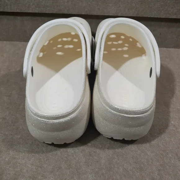 Crocs Women's Classic Platform Glitter Chalk Ivory Clog