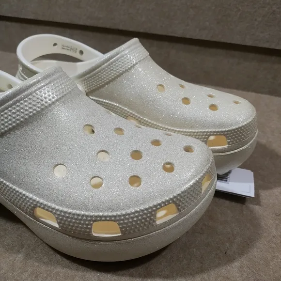 Crocs Women's Classic Platform Glitter Chalk Ivory Clog