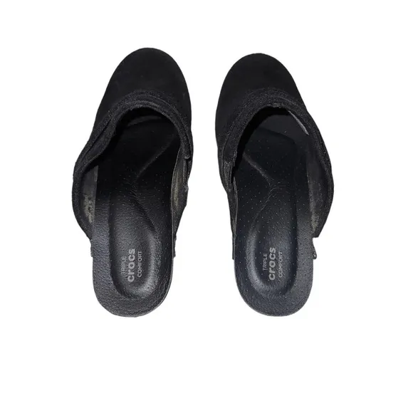 Crocs Women's Sarah Black Suede Clogs Size 7