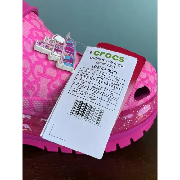 Crocs x Barbie The Movie Mega Crush Clog Pink Women's Size 7/Men's Size 5
