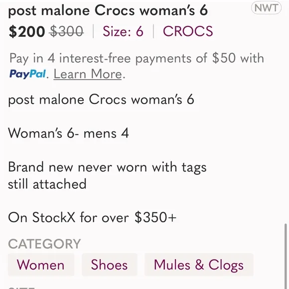 CROCS X Post Malone Collab Pink BNWT