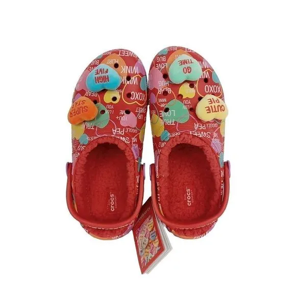 CROCS x SWEETHEARTS Limited Edition Lined Clog White Red Sz J5 Valentine's New