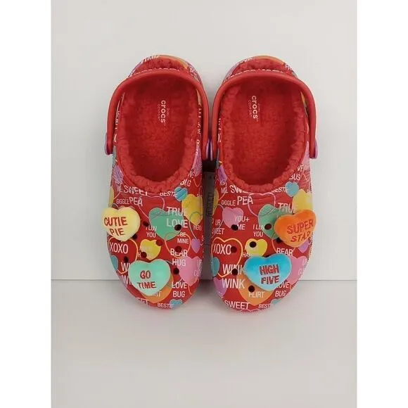 CROCS x SWEETHEARTS Limited Edition Lined Clog White Red Sz J5 Valentine's New