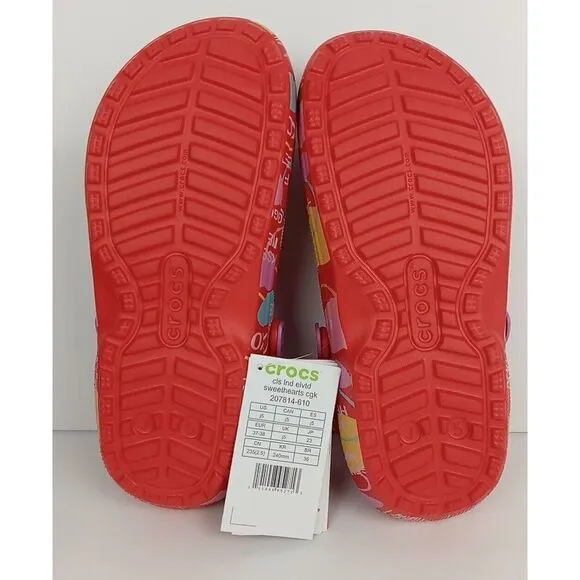 CROCS x SWEETHEARTS Limited Edition Lined Clog White Red Sz J5 Valentine's New