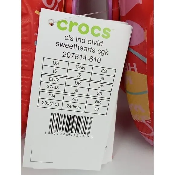 CROCS x SWEETHEARTS Limited Edition Lined Clog White Red Sz J5 Valentine's New