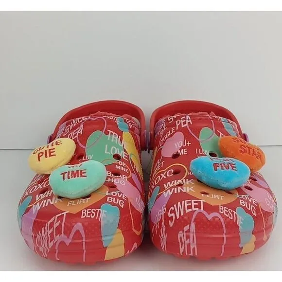 CROCS x SWEETHEARTS Limited Edition Lined Clog White Red Sz J5 Valentine's New