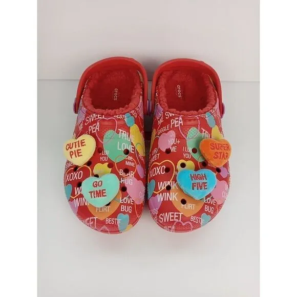 CROCS x SWEETHEARTS Limited Edition Lined Clog White Red Sz J5 Valentine's New
