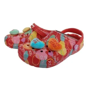 CROCS x SWEETHEARTS Limited Edition Lined Clog White Red Sz J5 Valentine's New