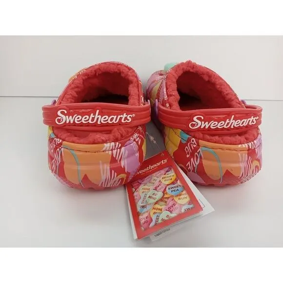 CROCS x SWEETHEARTS Limited Edition Lined Clog White Red Sz J5 Valentine's New