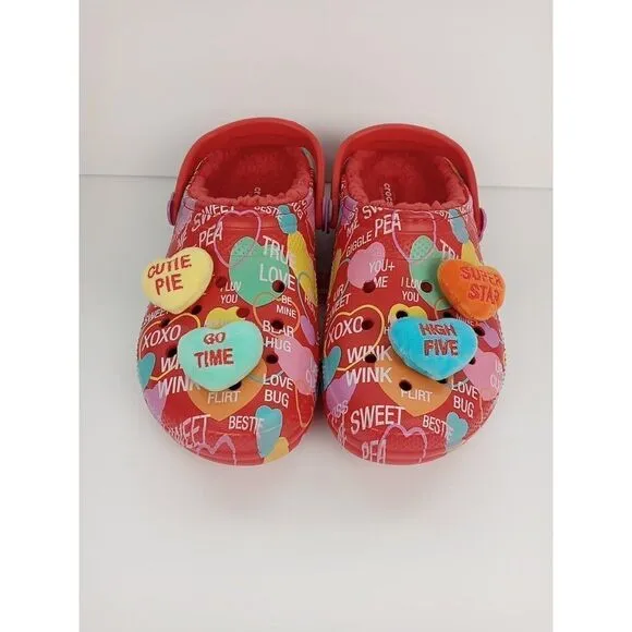 CROCS x SWEETHEARTS Limited Edition Lined Clog White Red Sz J5 Valentine's New