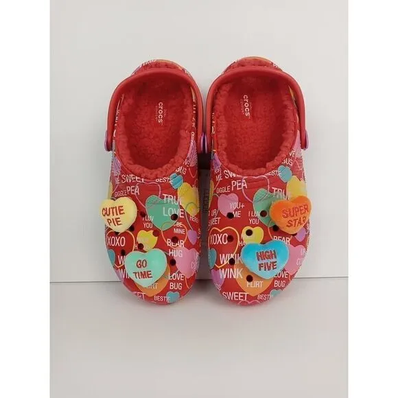 CROCS x SWEETHEARTS Limited Edition Lined Clog White Red Sz J5 Valentine's New