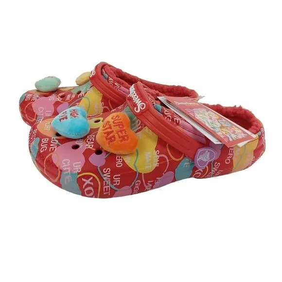 CROCS x SWEETHEARTS Limited Edition Lined Clog White Red Sz J5 Valentine's New