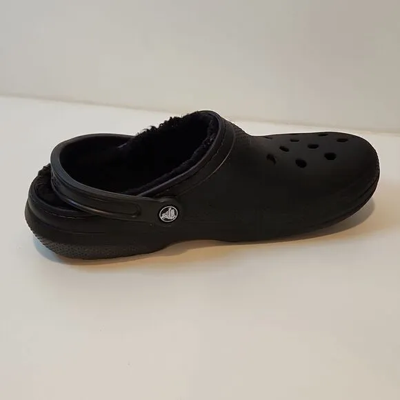 Crocs 203591 Black Faux Fur Lined Dual Comfort Clogs Size Mens 9 Womens 11 NICE!