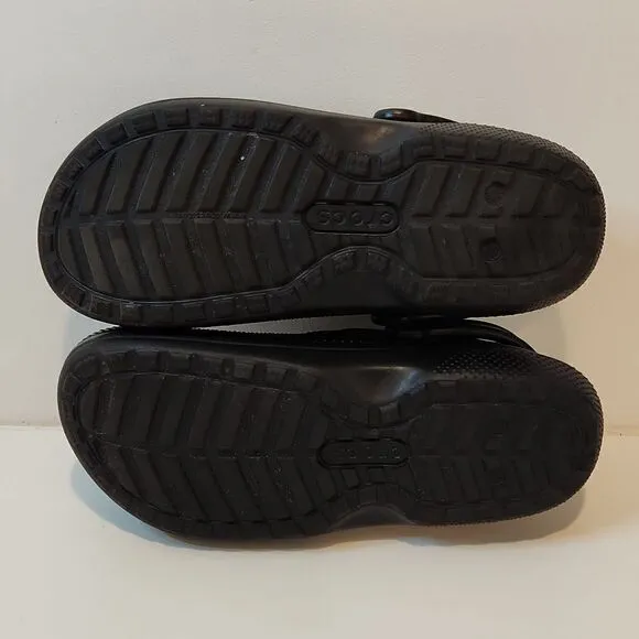Crocs 203591 Black Faux Fur Lined Dual Comfort Clogs Size Mens 9 Womens 11 NICE!