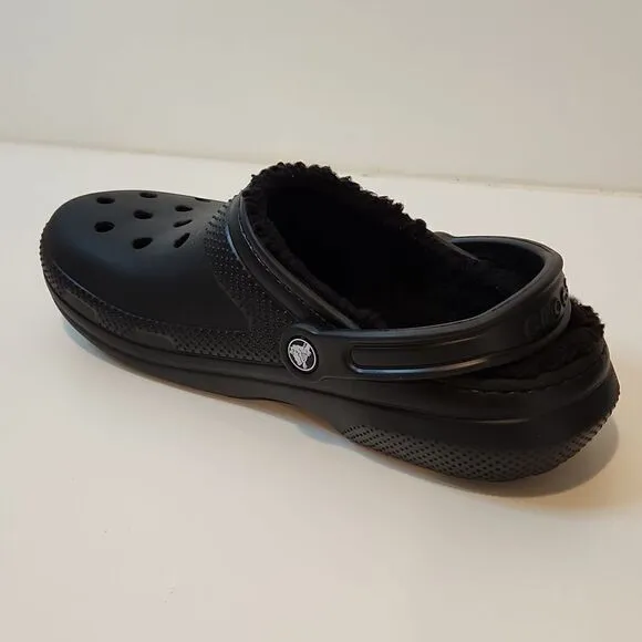 Crocs 203591 Black Faux Fur Lined Dual Comfort Clogs Size Mens 9 Womens 11 NICE!