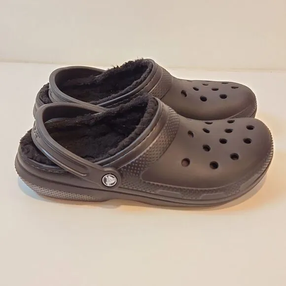 Crocs 203591 Black Faux Fur Lined Dual Comfort Clogs Size Mens 9 Womens 11 NICE!