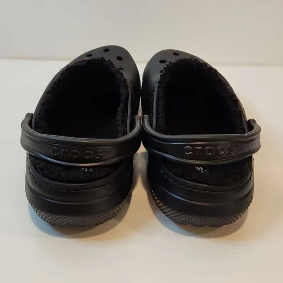 Crocs 203591 Black Faux Fur Lined Dual Comfort Clogs Size Mens 9 Womens 11 NICE!