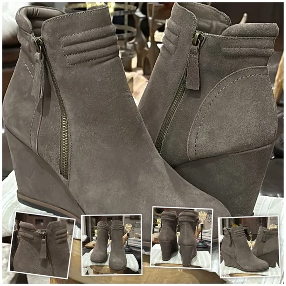 Crown Vintage “Exquisite” Suede Leather Ankle Booties in Gray Taupe, Size 10