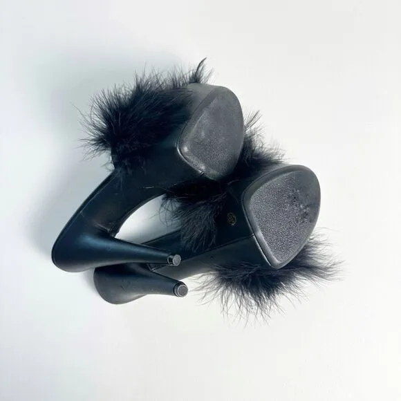 CURRENT MOOD Sinful Money Hunny Black Maribou Platform Slide Heels Size 38