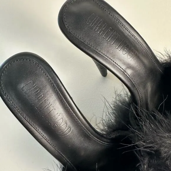 CURRENT MOOD Sinful Money Hunny Black Maribou Platform Slide Heels Size 38