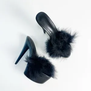CURRENT MOOD Sinful Money Hunny Black Maribou Platform Slide Heels Size 38