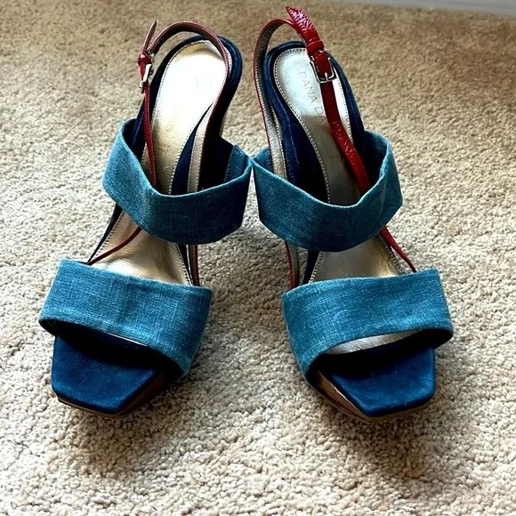 Dana Davis Denim Peony Slingback Heels