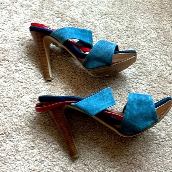 Dana Davis Denim Peony Slingback Heels