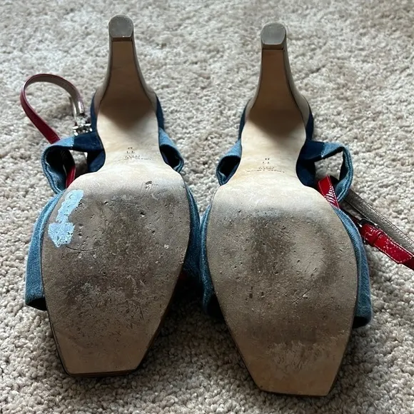 Dana Davis Denim Peony Slingback Heels