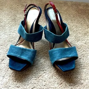 Dana Davis Denim Peony Slingback Heels