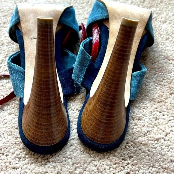 Dana Davis Denim Peony Slingback Heels