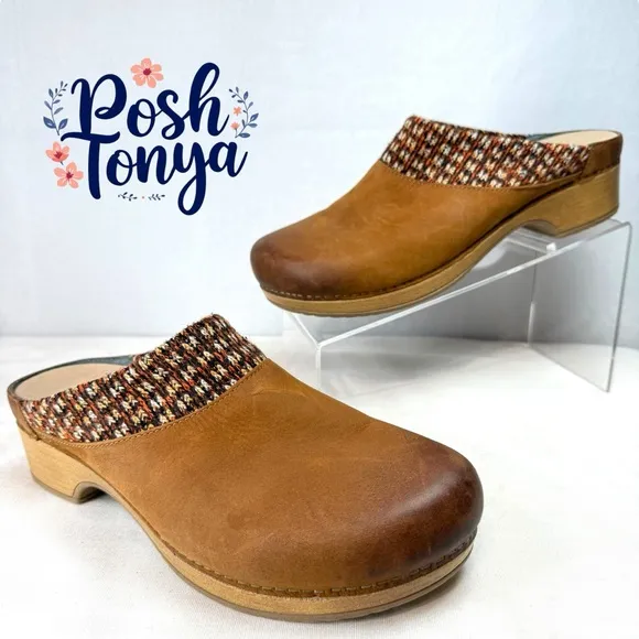 Dansko Bev Burnished Nubuck Leather Slip On Mule Clogs, Size EU40 / US 9.5 - 10