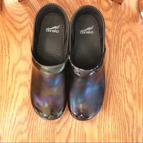 Dansko Black Iridescent Clogs, Size 42/11.5
