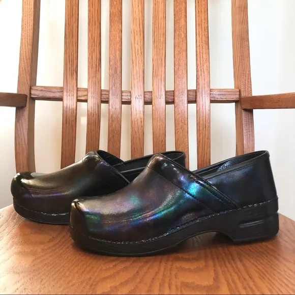 Dansko Black Iridescent Clogs, Size 42/11.5