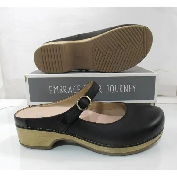 Dansko Bria Slip On Mary Jane Clog Comfort Burnished Nubuck Black Size 11 EU 41