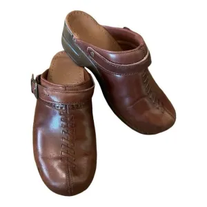 Dansko Brown Leather Clogs Braided Women's Comfort Backless Heel Strap 38 7.5-8