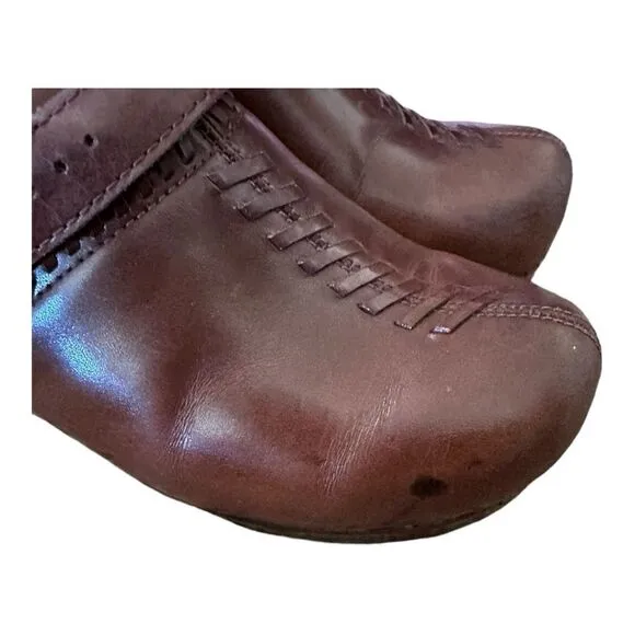 Dansko Brown Leather Clogs Braided Women's Comfort Backless Heel Strap 38 7.5-8