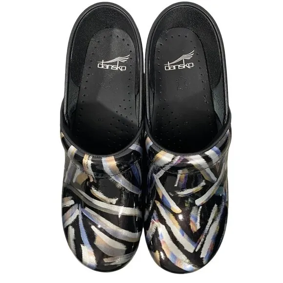Dansko clogs in metallic paintbrush print women’s 41 art to wear comfort