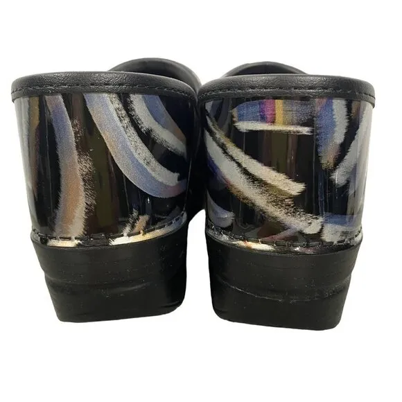 Dansko clogs in metallic paintbrush print women’s 41 art to wear comfort