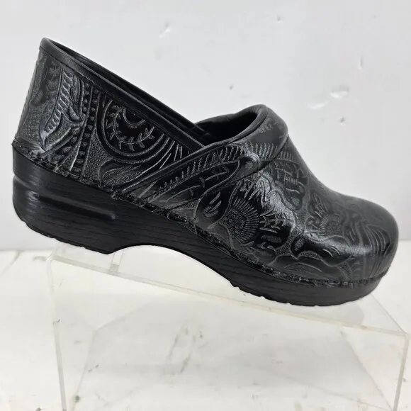 Dansko  Clogs Women's Professional Nursing comfort Black Floral Tooled Size 41
