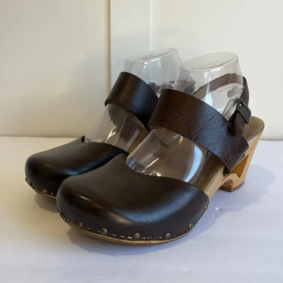 Dansko Dark Brown Thea Wood Sole Clogs