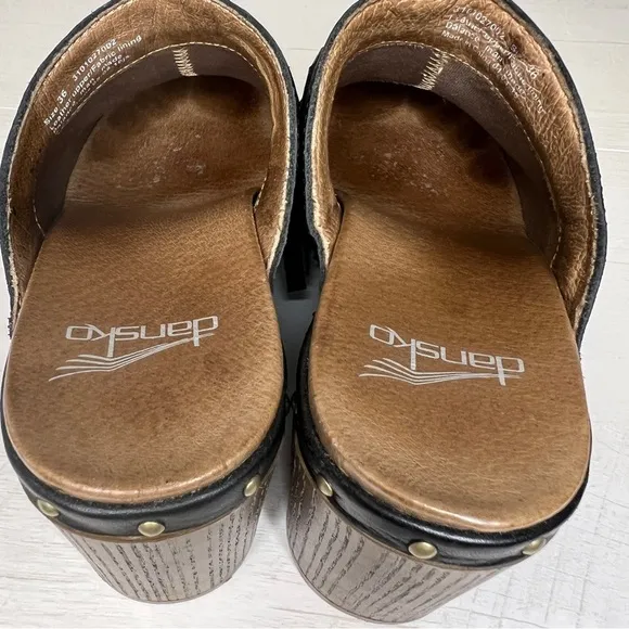 Dansko Deni Fringe Black Leather Platform Mule Clogs
